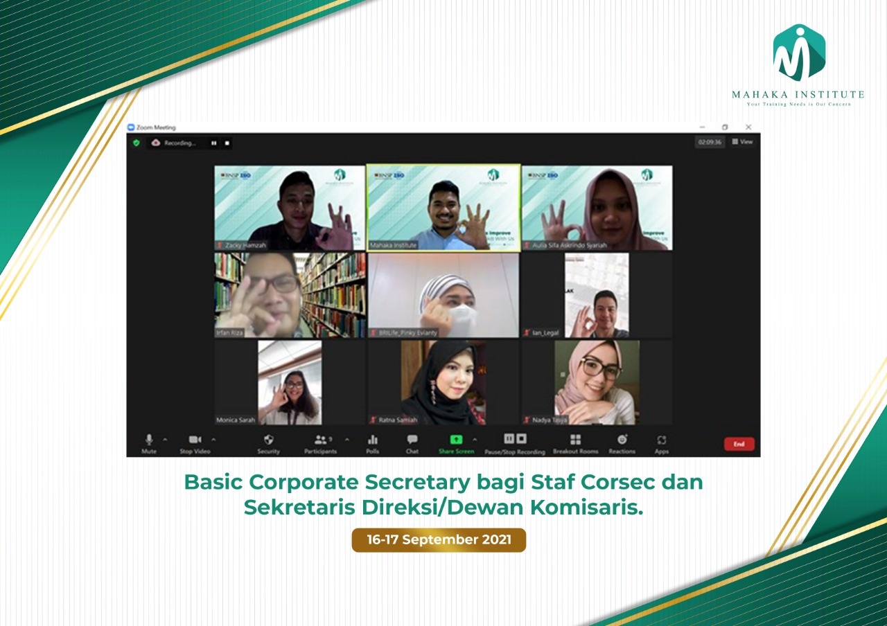 16-17 September 2021 - Training Basic Corporate Secretary Bagi Staf Corsec dan Sekretaris DireksiDewan Komisaris