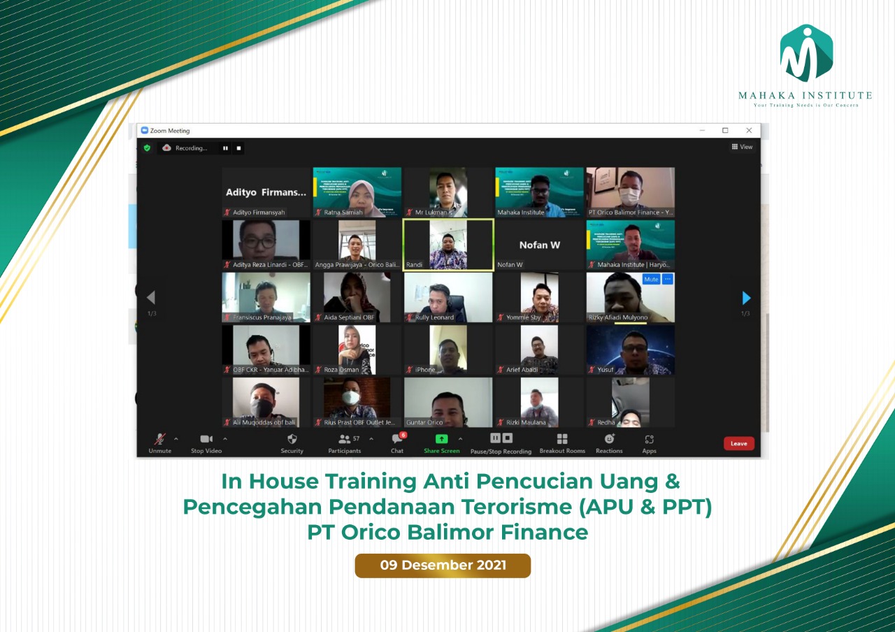 9 Desember 2021 - In House Training Anti Pencucian Uang & Pencegahan Pendanaan Terorisme (APU PPT). PT Orico Balimor Finance