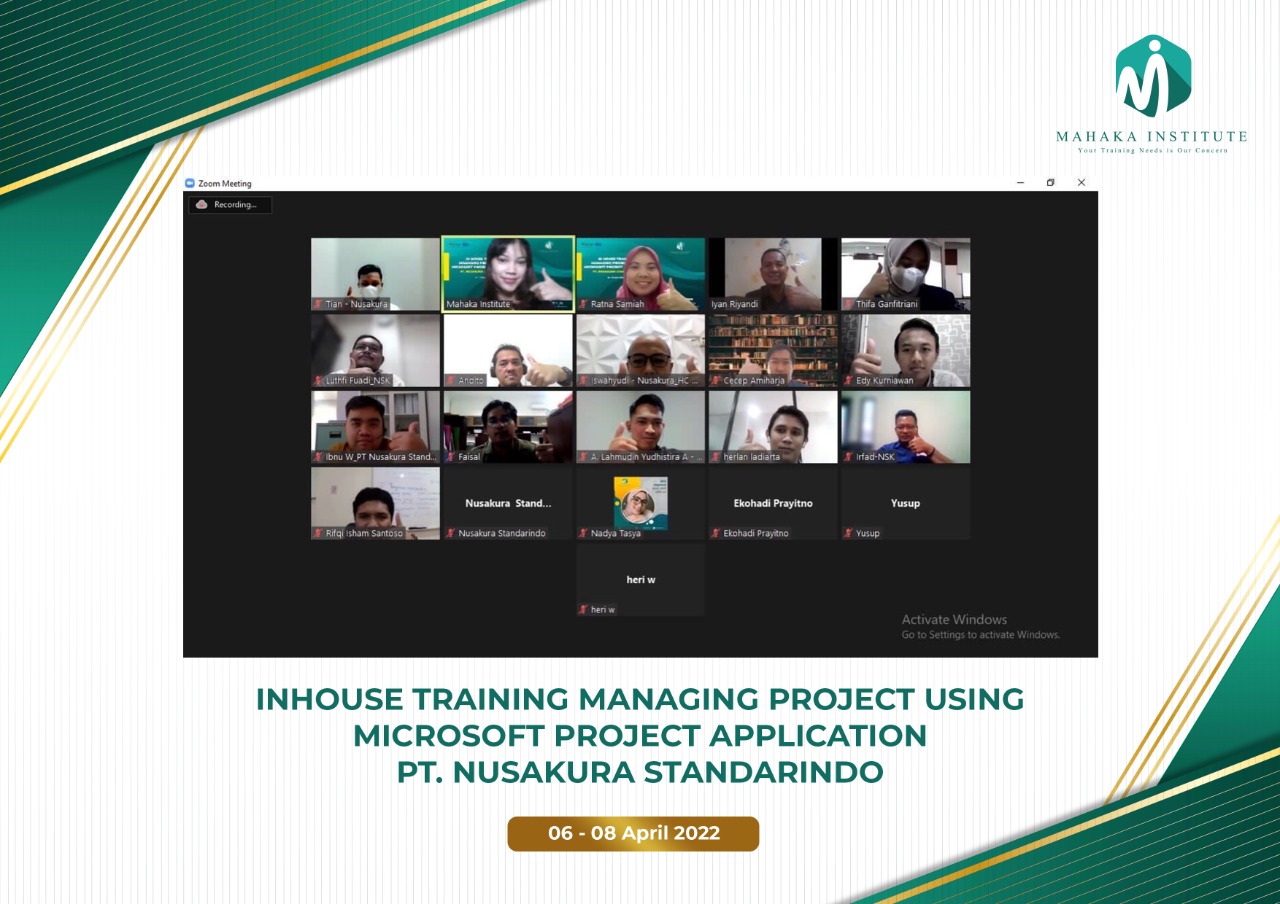 In House Training Managing Project Using Microsoft Project Application. PT Nusakura Standarindo (6-8 April 2022)