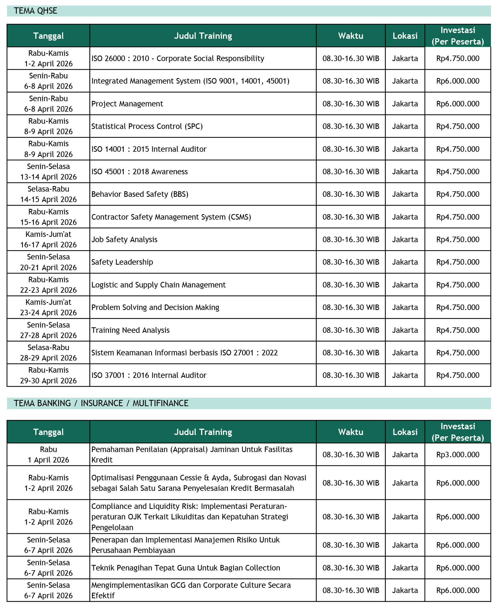 Jadwal Training Mahaka April 2026 - 1