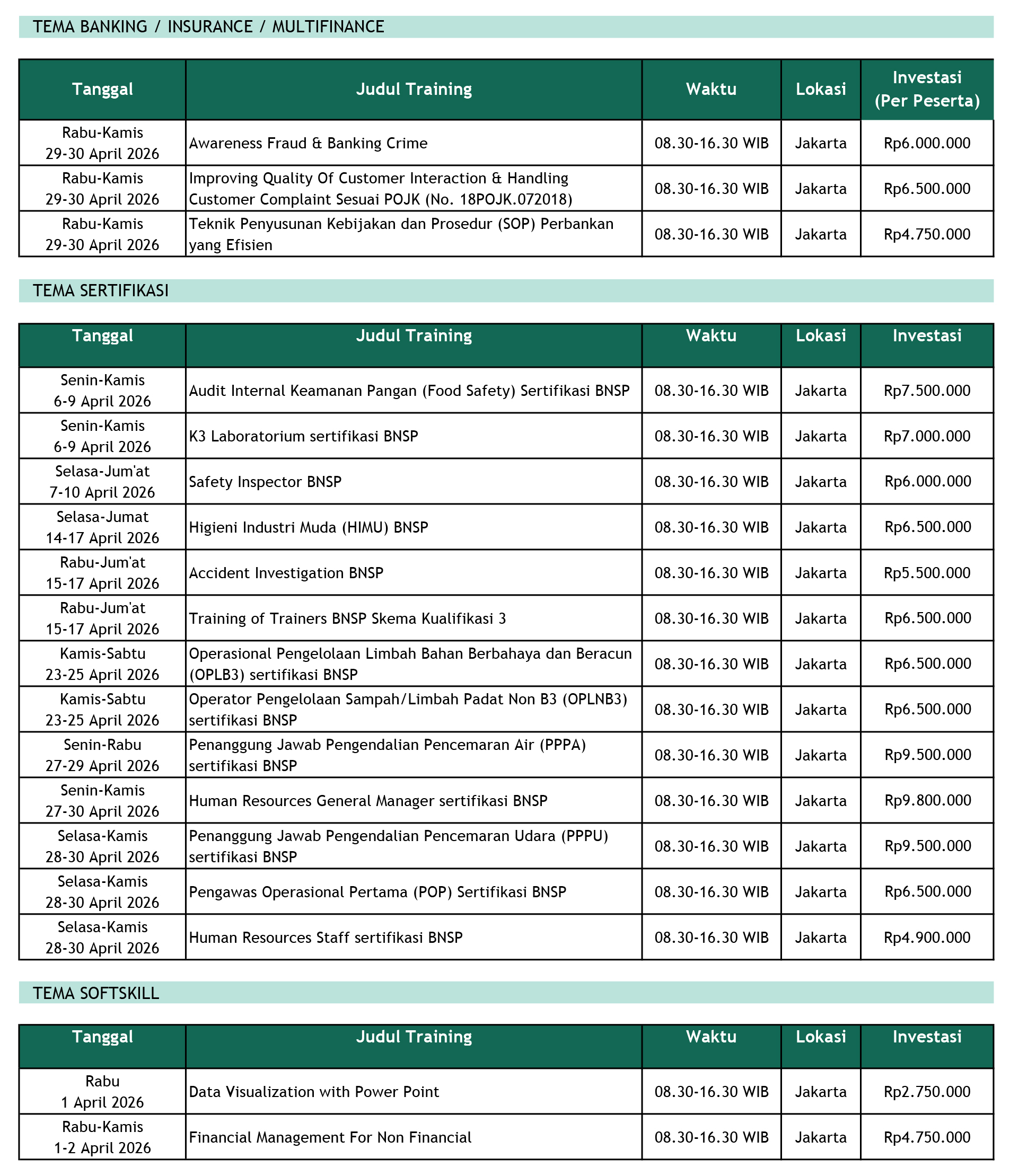 Jadwal Training Mahaka April 2026 - 3