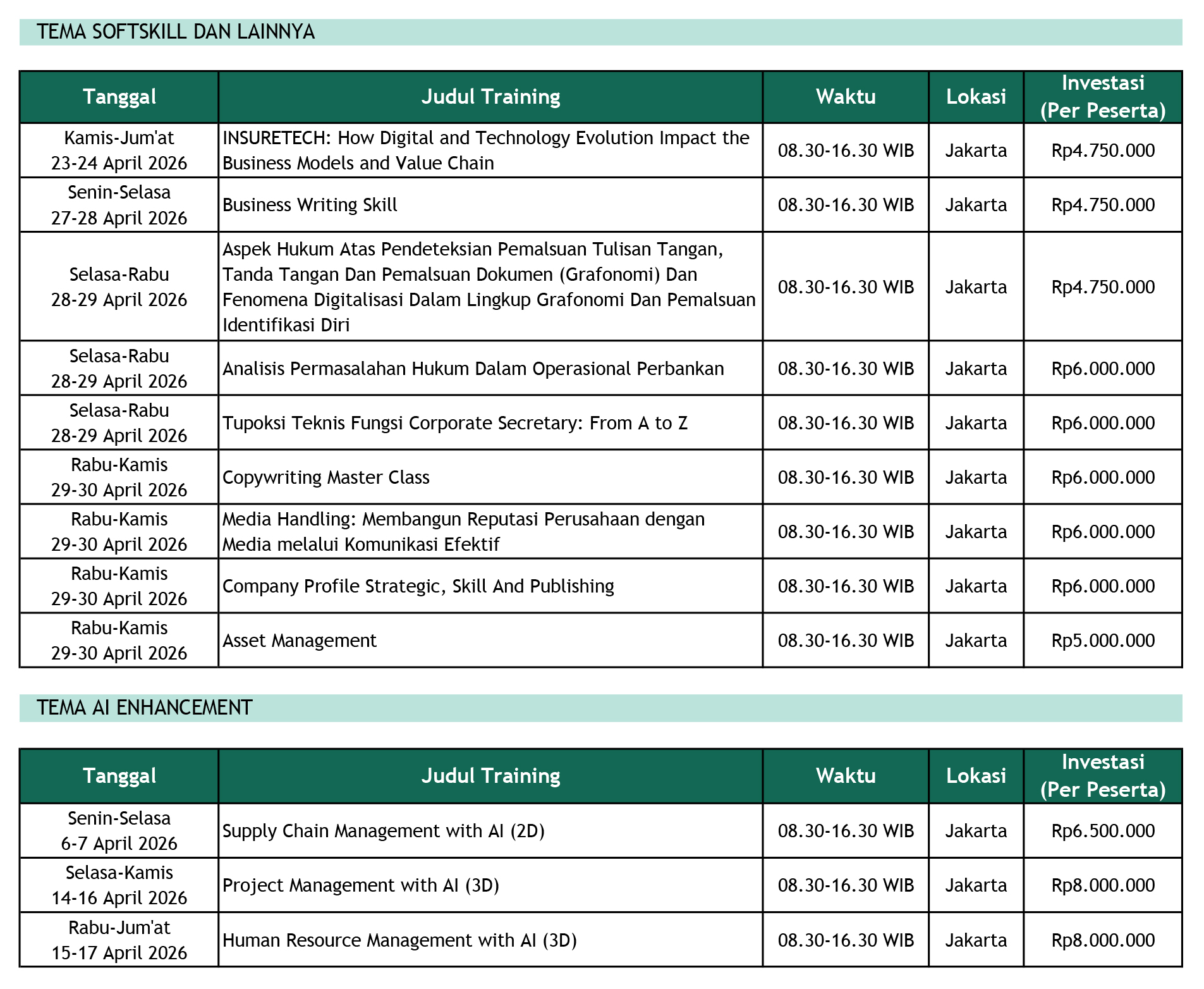 Jadwal Training Mahaka April 2026 - 5