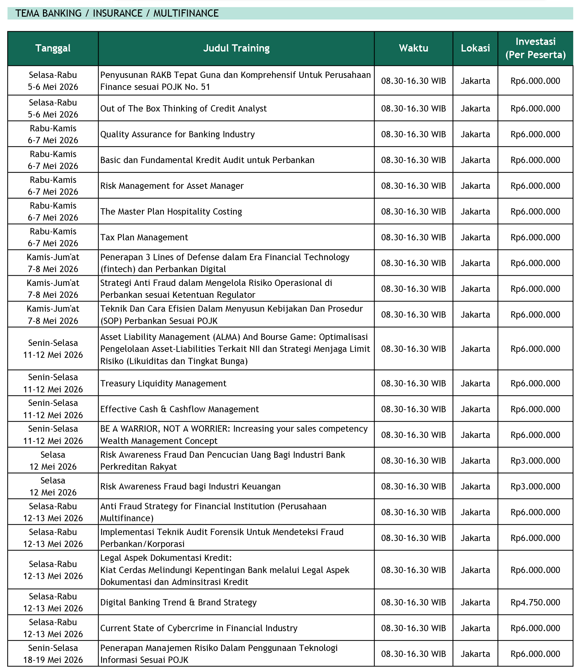 Jadwal Training Mahaka Mei 2026 - 2