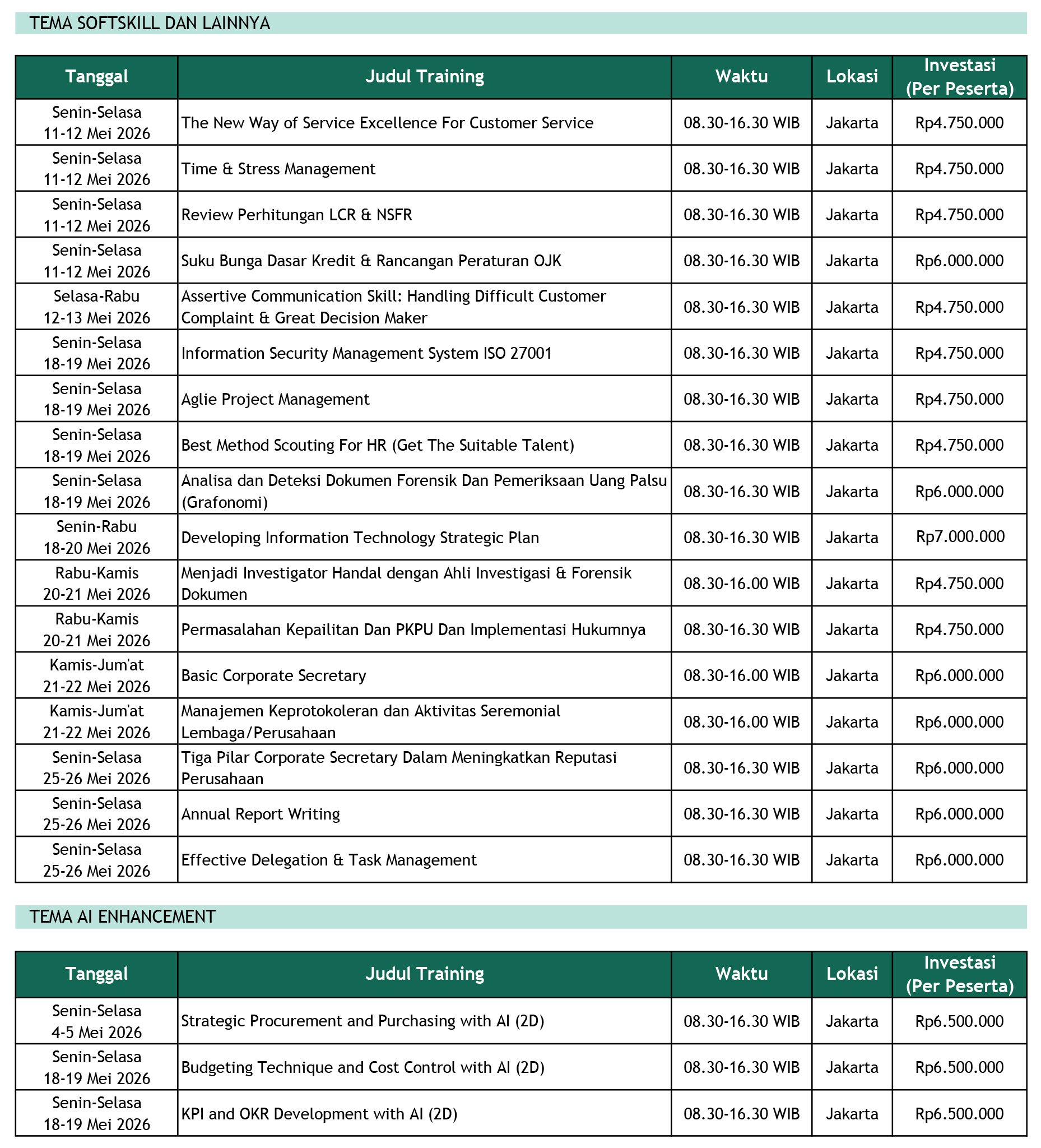 Jadwal Training Mahaka Mei 2026 - 5