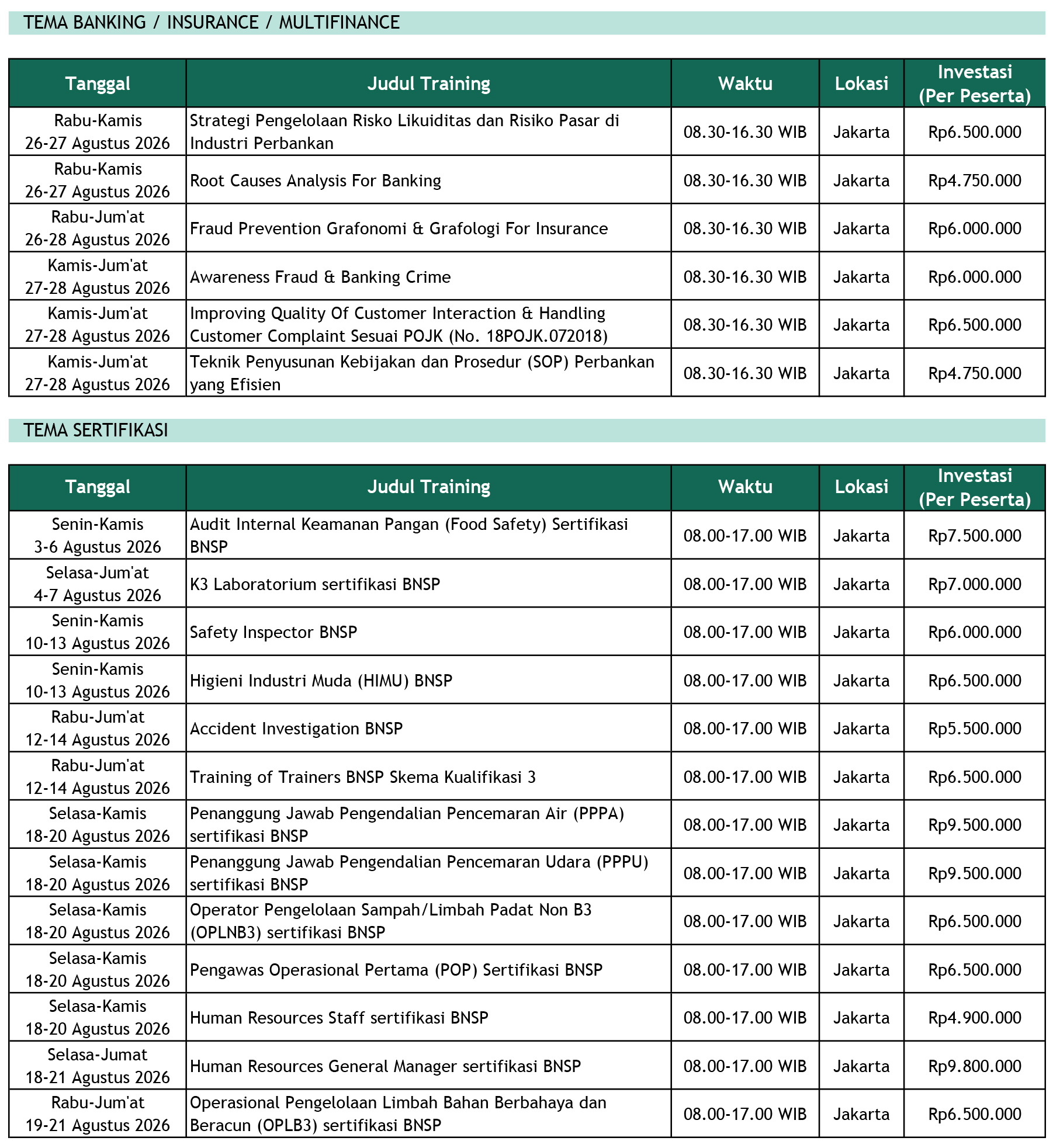 Jadwal Training Mahaka Agustus 2026 - 3