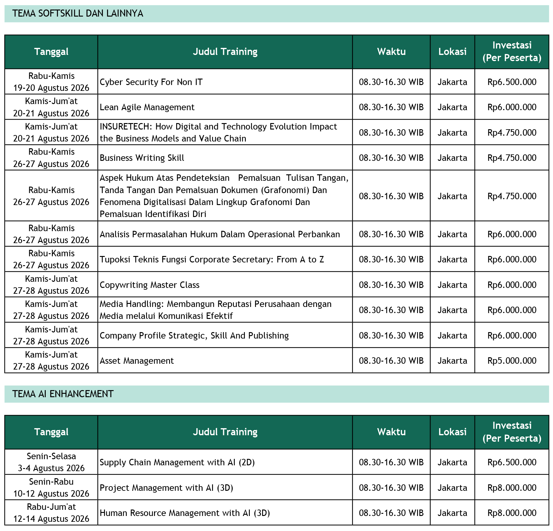 Jadwal Training Mahaka Agustus 2026 - 5