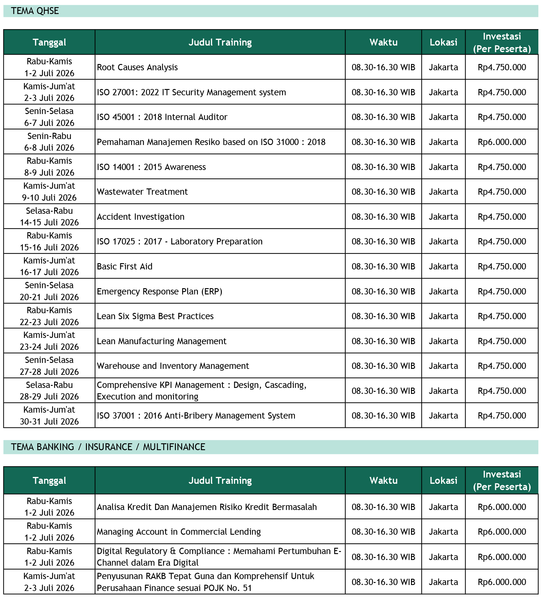 Jadwal Training Mahaka Juli 2026 - 1