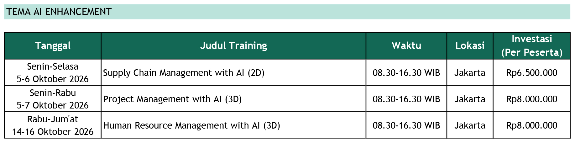 Jadwal Training Mahaka Oktober 2026 - 6